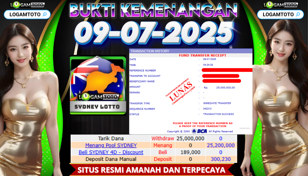 SELAMAT KEPADA MEMBER SETIA LOGAMTOTO BERHASIL JACKPOT DI PERMAINAN TOGEL SYDNEY LOTTO 